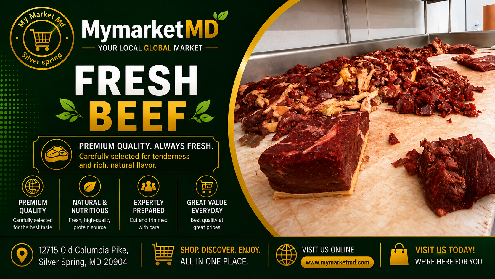 Fresh beef at the butcher counter